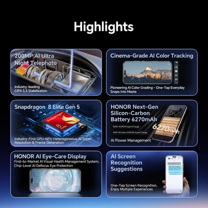 HONOR Magic 8 Pro 5G EU Version Smartphone Snapdragon 8 Elite Gen 5 200MP AIMAGE 6270mAh 100W 6.71''OLED NFC ESIM Honor