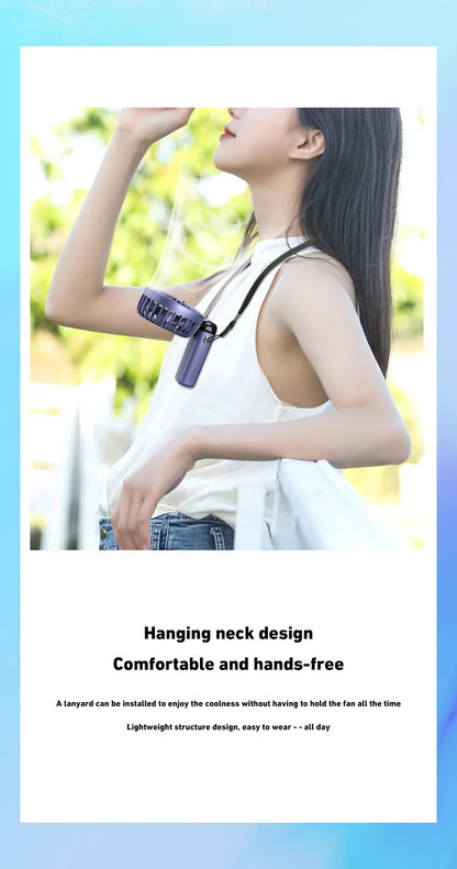 Lenovo Portable Handheld Fan Foldable Neck Hanging Fans 5 Speed USB Rechargeable Fan with Phone Stand & Display Screen 1800mAh
