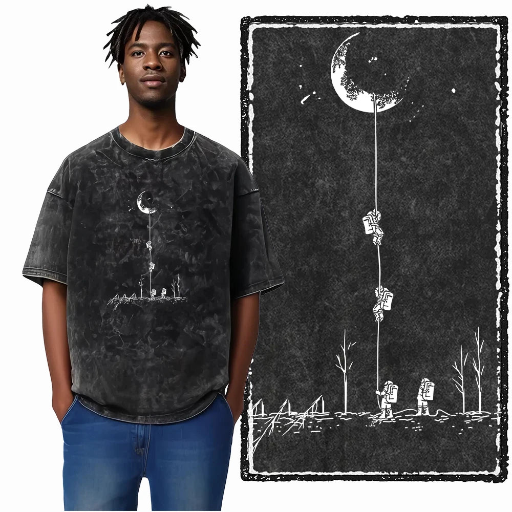 SA ASTRONAUT SPACE THEMES Printed Cotton Acid Washed Graphic Unisex T Shirt Cool Streetwear Men Tshirts Big Size Tee for men