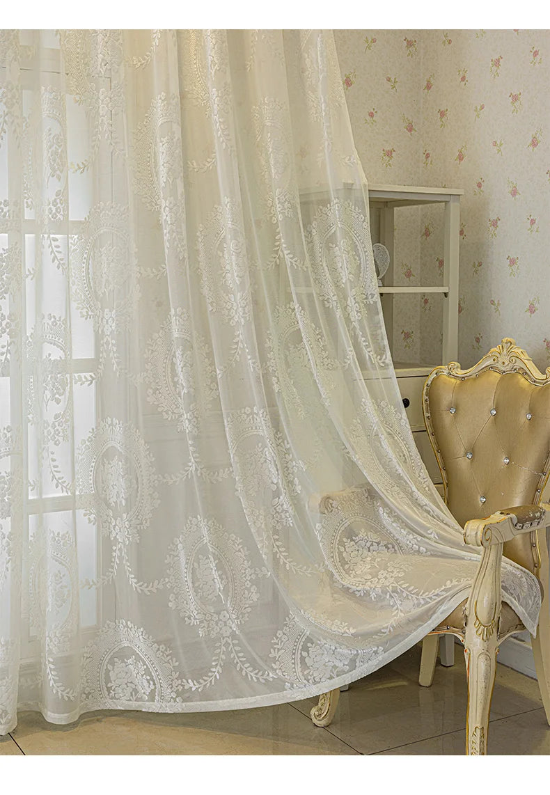 French Romantic Gauze Curtain Minimalist White Transparent Curtain Luxury Living Room Decoration Curtains Bedroom Curtain rideau