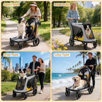 One-Click Folding Dog Stroller for Large Dogs Outdoor Pet Jogger Wagon Stroller Carrier with Storage Pockets 4 Wheels Pet Travel Stroller
