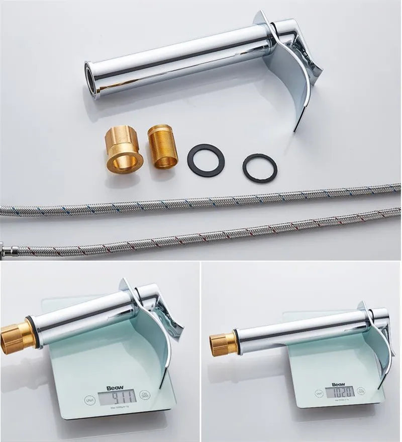 Basin Faucet Gold and White Waterfall Faucet Brass Bathroom Faucet Bathroom Basin Faucet Mixer Tap Hot and Cold Sink Faucet