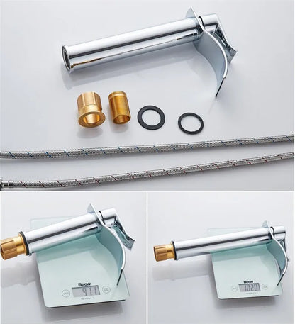 Basin Faucet Gold and White Waterfall Faucet Brass Bathroom Faucet Bathroom Basin Faucet Mixer Tap Hot and Cold Sink Faucet