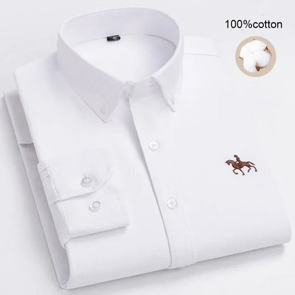 Large Size Full Men's Shirts 100% Pure Cotton Oxford Business Casual Shirt Soft Slim Fit Formal Plain Shirt Long Sleeve Clothes