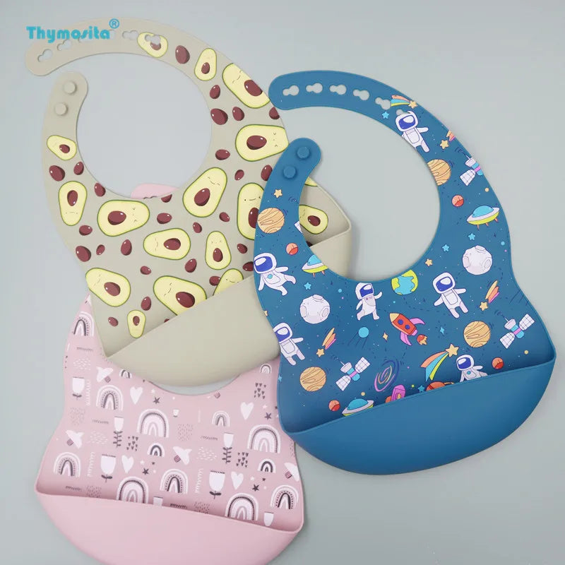 New Arrival Silicone Baby Bibs Silicon Printing Newborn Bib Feeding Burp Cloth Avocado Zoo Tractor Printing Tableware