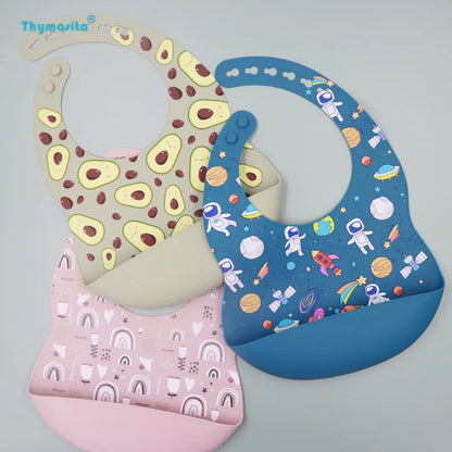 New Arrival Silicone Baby Bibs Silicon Printing Newborn Bib Feeding Burp Cloth Avocado Zoo Tractor Printing Tableware