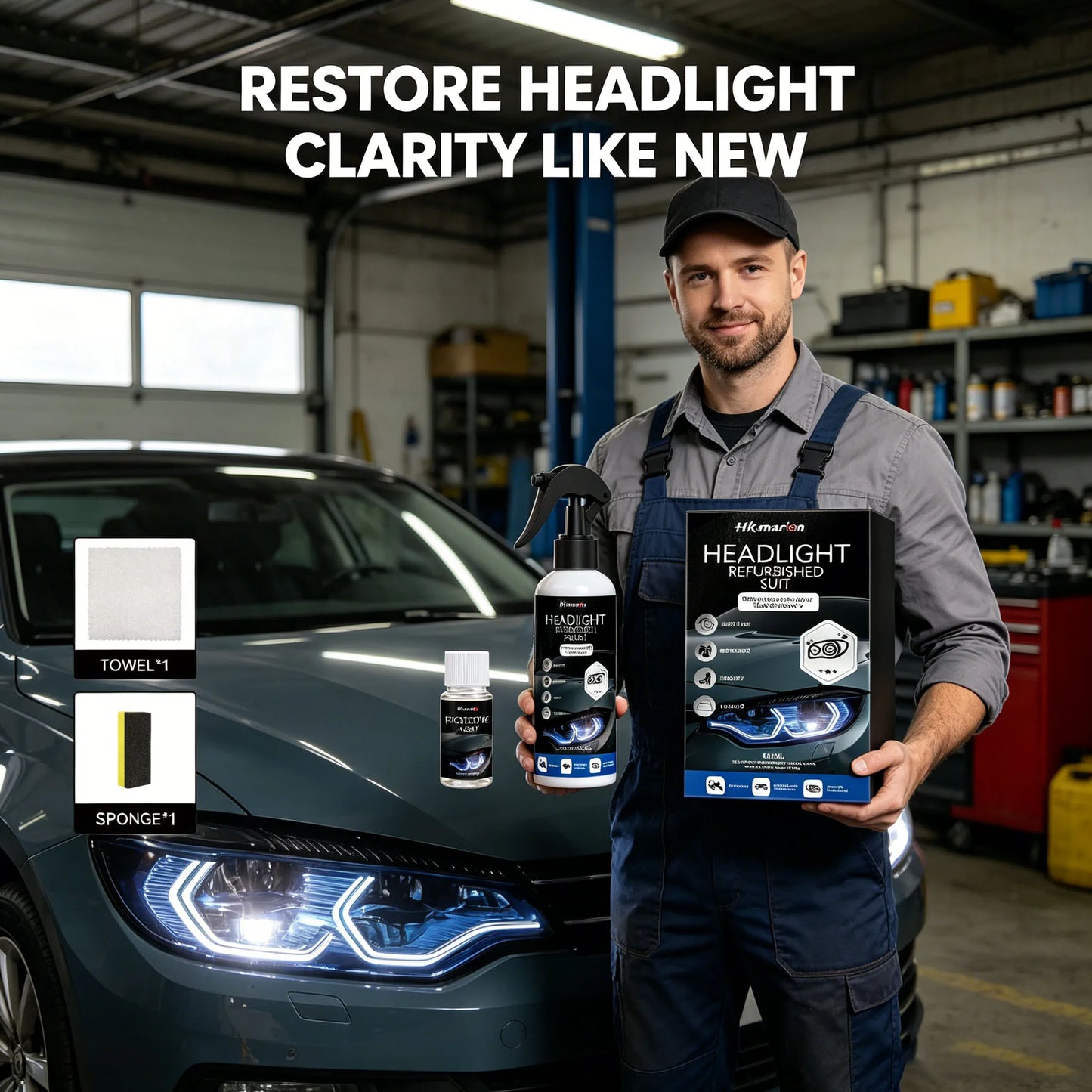 Car Headlights Restoration Kit Repair Scratches Restore Clarity-Car Lens Remover Oxidation Headlight Refurbish Tool Polish Spray