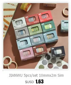 JIANWU 8pcs/set Retro Solid Color Basic Decoration Washi Tape Set DIY Scrapbook Cute Sticker Kawaii Masking Tape School Supplies