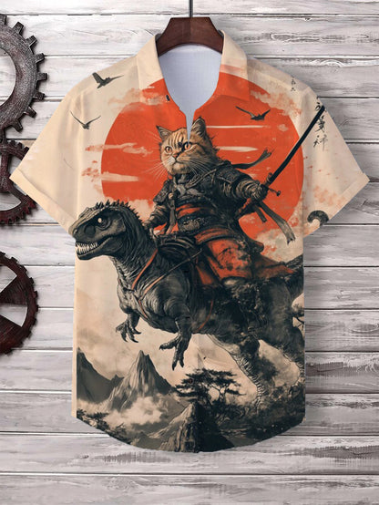 Men's Cat Graphics Shirts Short Sleeved Button Down Lapel Shirt For Summer Oversized Tops Vacation Casual Hawaiian Shirts