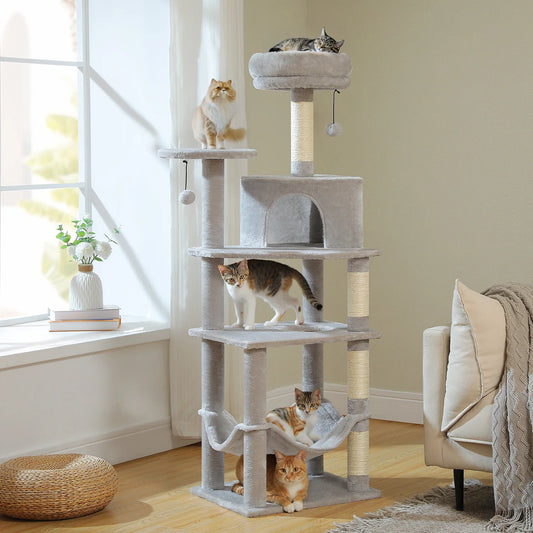 Multi-Level Cat Tree for Indoor Cats Large Cat Tower with Cozy Condo Hammock Sisal Scratching Posts Cat Scratchers Bed Cat Toys