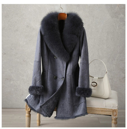Aorice Women Real Rabbit Leather With Fur Coat Jacket Brand New Female Winter Fox Collar Trench Parka CT189