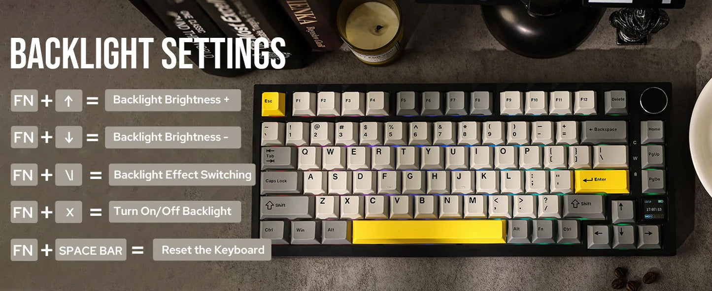Ajazz AK820 Pro 75% Gasket-mounted Bluetooth 5.1/2.4G Wireless & Wired Mechanical Keyboard with TFT Screen for Gaming