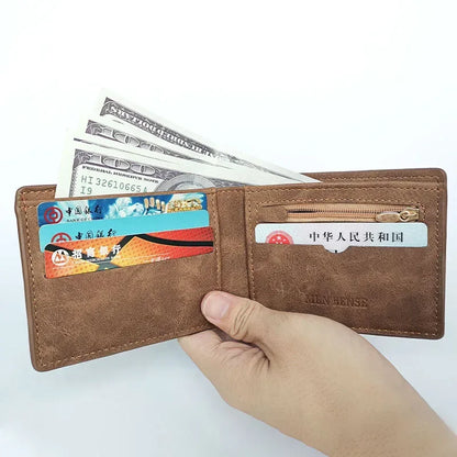 New Retro Men Short Wallet with Zipper Coin Bag Men Leather Wallet Small Money Purse Design Top Men Thin Wallet with Coin Bag