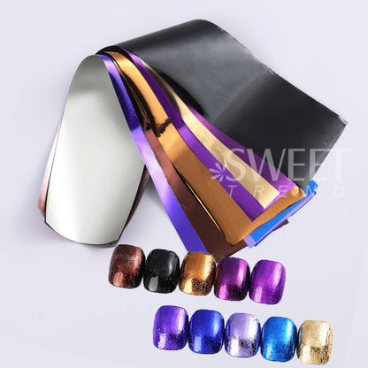 10pcs Metallic Nail Transfer Foils Mirror Gold Silver Purple Starry Paper Gel Polish Transfer Sticker DIY Pattern Manicure Decor