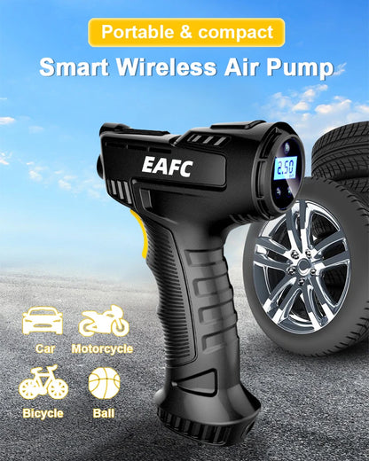 EAFC  Handheld Car Air Compressor 120W Wireless/Wired Inflatable Pump Air Pump Digital Car Tire Inflator Machine for Car Bicycle