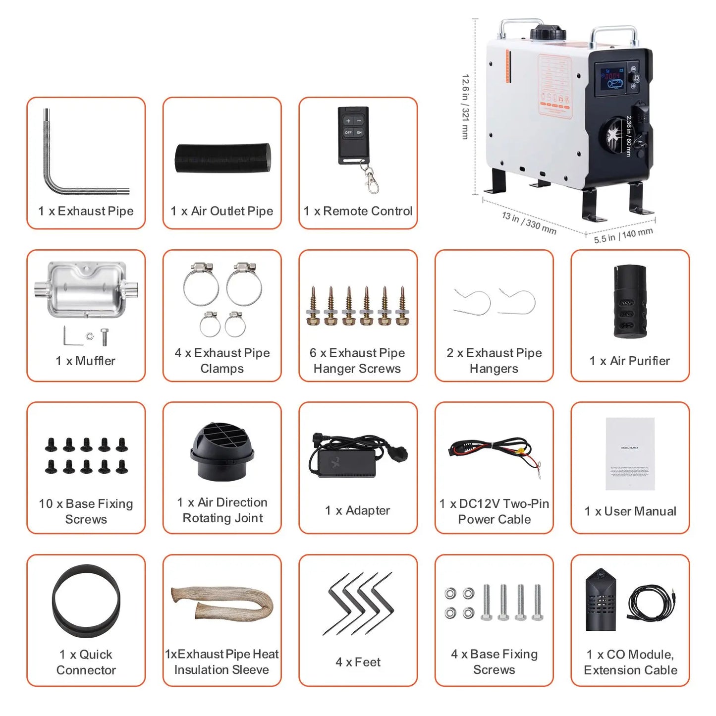 2KW Diesel Heater, 12V/24V All in One Diesel Air Heater, with Bluetooth APP Control, Remote Control and Display Screen, CO Alarm, Fast Heating Portable Diesel Heater for Vehicles and Outdoors