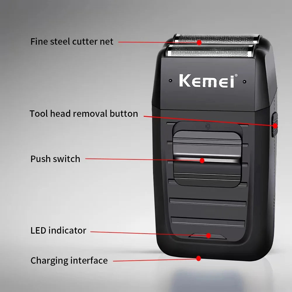 Kemei KM-1102 Rechargeable Cordless Shaver for Men Twin Blade Reciprocating Beard Razor Face Care Multifunction Strong Trimmer