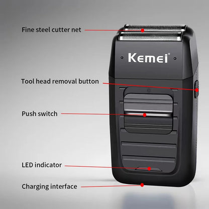 Kemei KM-1102 Rechargeable Cordless Shaver for Men Twin Blade Reciprocating Beard Razor Face Care Multifunction Strong Trimmer