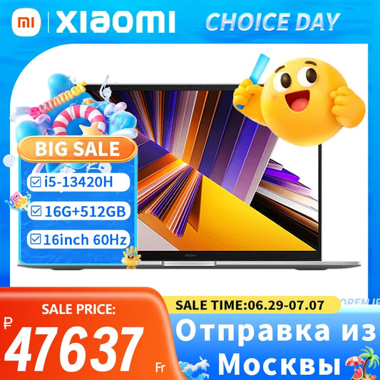 【Moscow Warehouse】Xiaomi RedmiBook 16 2024 New i5-13420H/13500H/12450H 16G 512G 16inch Screen JYU4577CN/JYU4585CN/JYU4614CN