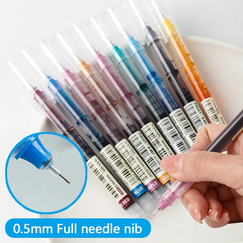12 Color/set Student School Office Stationery Fine Nib Gel Pen Big Ink Capacity Ballpoint Pen Straight Liquid Rollerball Pen