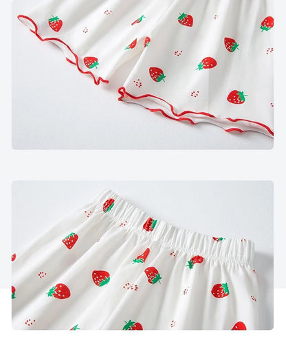 Baby Girl Strawberry Pajamas Set Summer Short Sleeve Thin Two Piece Toddler Kids Sleepwear Infant Home Wear Clothes