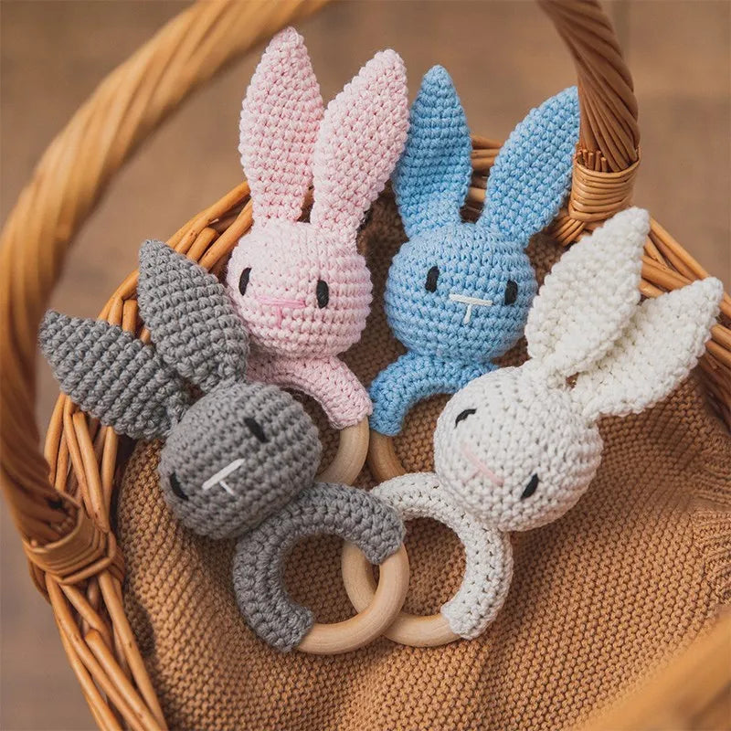1Pc Baby Teether Wooden Crochet Rattle Toy BPA Free Baby Mobile Play Gym Wood Rodent Rabbit Rattle Newborn Educational Toy Gifts