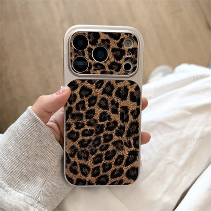 Luxury Leopard Print Cortex Leather Phone Case For iPhone 17 Pro Max 12 13 14 15 16 11 Cases Shockproof Bumper Back Cover Funda