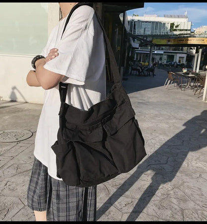 Classic Vintage Canvas Shoulder Bag Women Solid Soft Travel Women Crossbody Bag Large Capacity Fashion Handbag Tote Bag Women