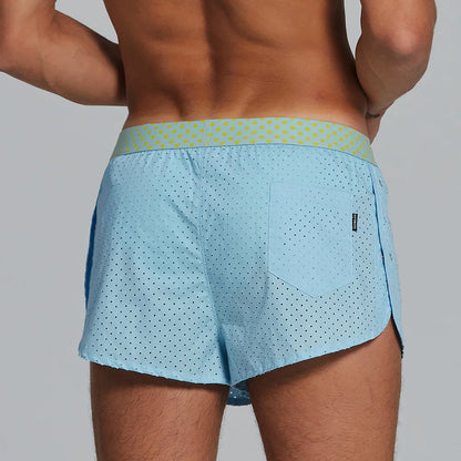 Men's Casual Shorts Side Fork Button Design Outdoor Aro Pants Mesh Breath Summer Beach Board Shorts Teenager Home Jog Gym Trunks