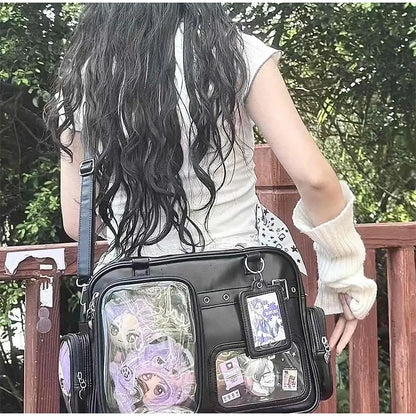 Japanese Tote Bag Fashion Concert Shoulder Bag Student Backpack Transparent Multi-pocket Messenger Bag Zipper Storage Pain Bag