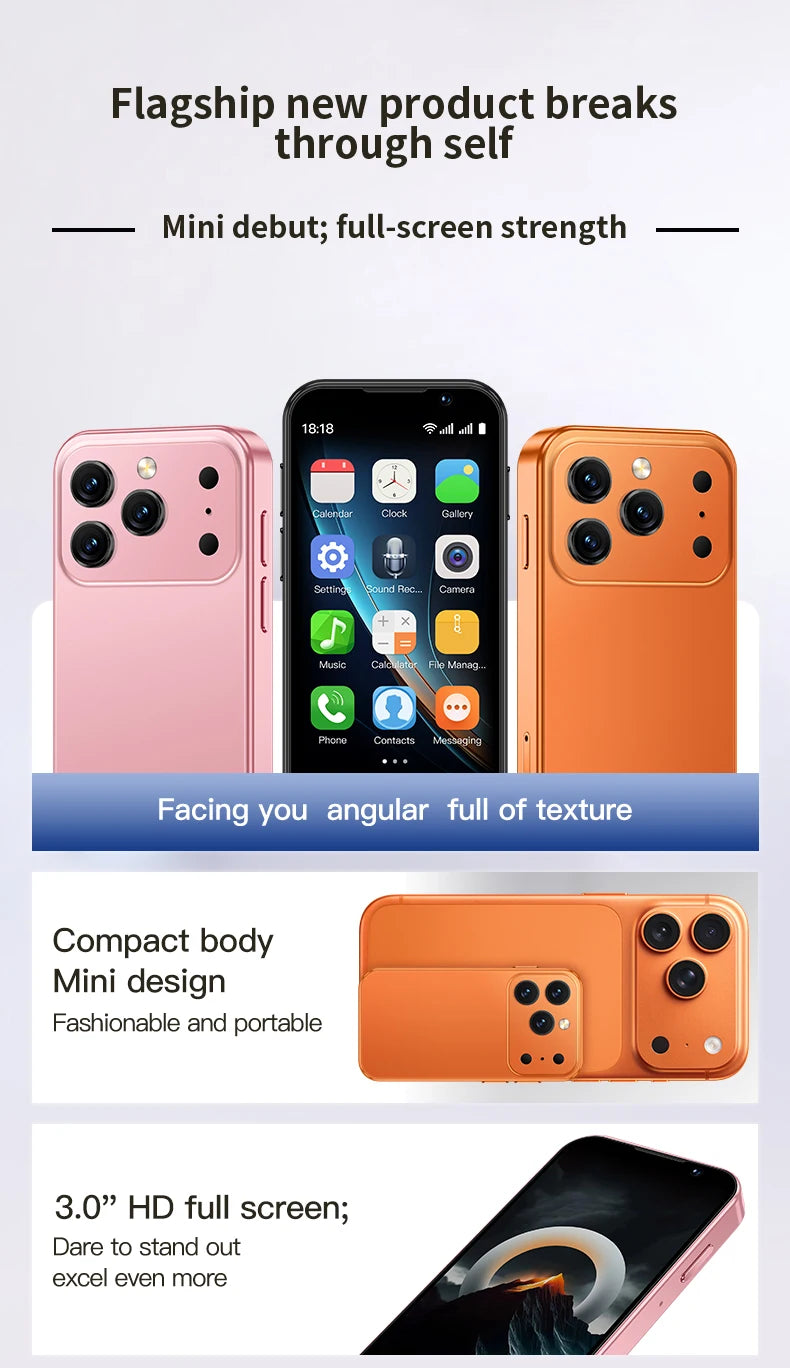 SERVO 17SE mini Smartphone Android Dual SIM 3G Network 2GB RAM 16GB ROM 3.0-inch Tiny Screen‌ Phones Face Unlock GPS WiFi Camera Small Pocket Cellphone