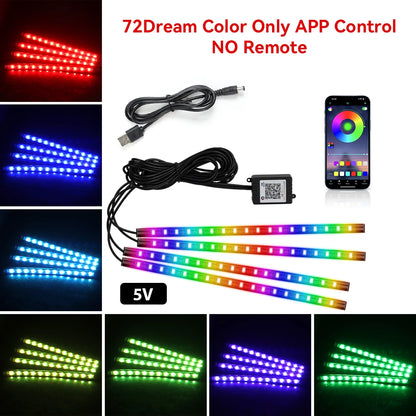 Car Interior Light Ambient Light with USB Cigarette Decorative Lamps RGB Car Footwell Light with Remote/Voice Control