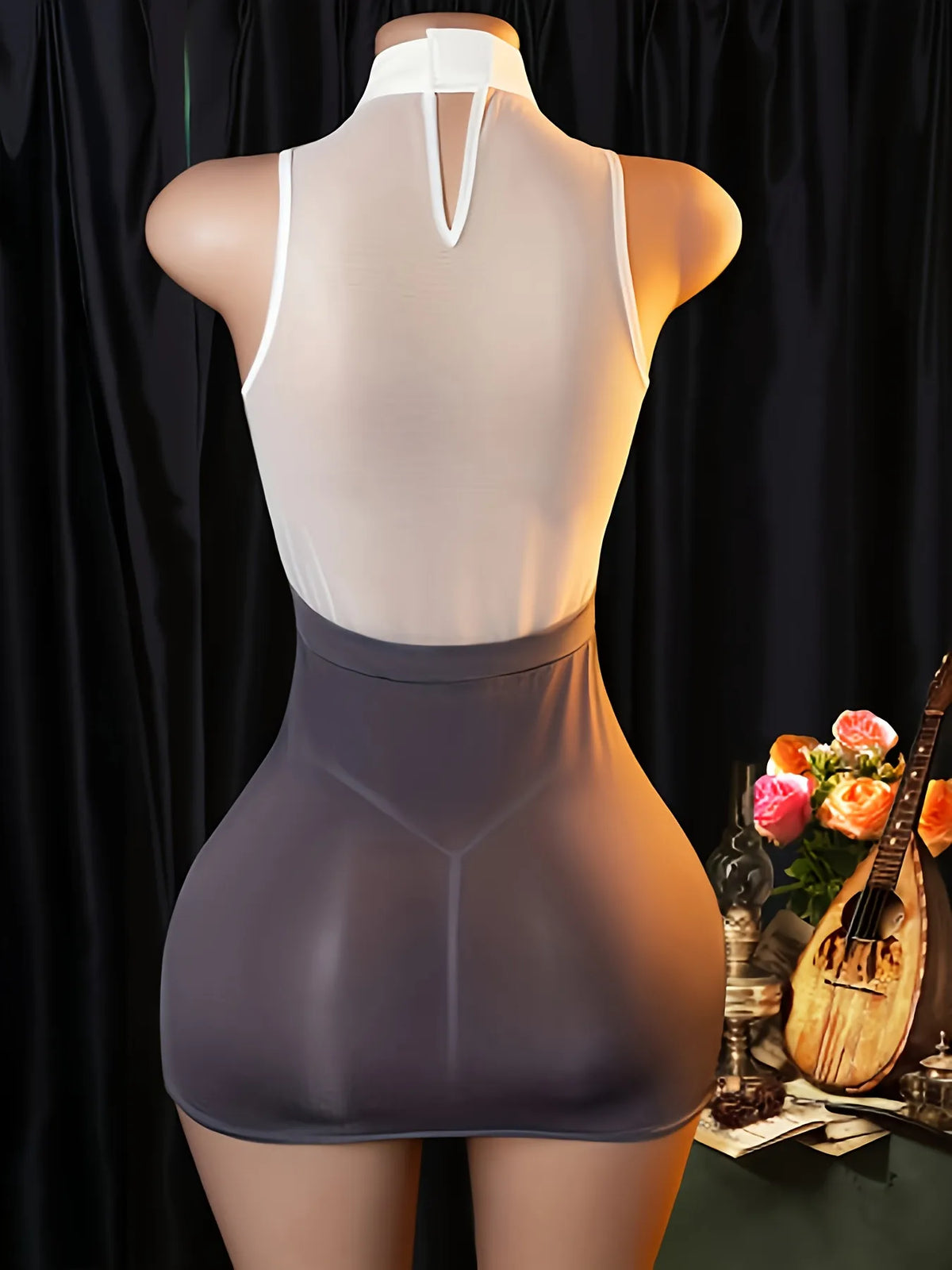 Women Lace Lingerie Set Floral Halter Bodysuit Bodycon Mini Dress Office Uniform Costume Nightwear Gift