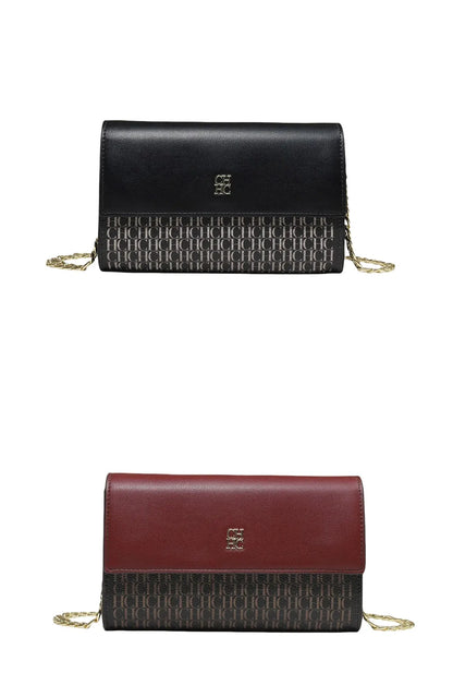 CH Women Crossbody Bag Splicing Letter Print Metal Chain Shoulder Purse PU Leather Flap Small Ladies Evening Clutch Handbag Gift