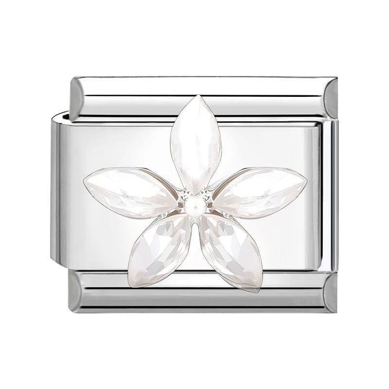 New Shiny Zircon Heart Butterfly Flower Star Bow Italian Charm Links Fit 9MM Stainless Steel Bracelet Girls' DIY Making Gift
