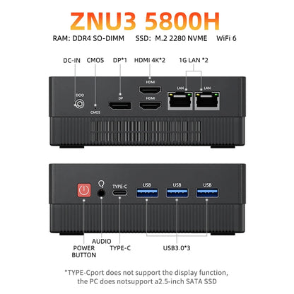TexHoo Mini PC AMD R5 6600H  R7 7730U  R3 4300U Dual HDMI DP Wifi6 WDesktop Gaming Computer Dual network ports