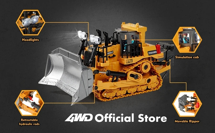 4WD Remote Control Excavator 4x4 Alloy Dump Truck Bulldozer Radio Model RC Car Construction Vehicle with Lights Sound Toy Gift