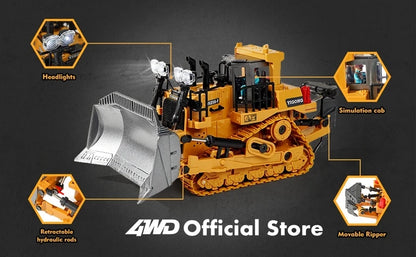 4WD Remote Control Excavator 4x4 Alloy Dump Truck Bulldozer Radio Model RC Car Construction Vehicle with Lights Sound Toy Gift