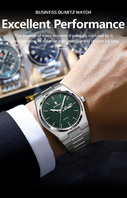 POEDAGAR Luxury Original Man Watch Waterproof Stainless Steel Luminous Men's Wristwatch Date Week Quartz Fashion Watches For Men