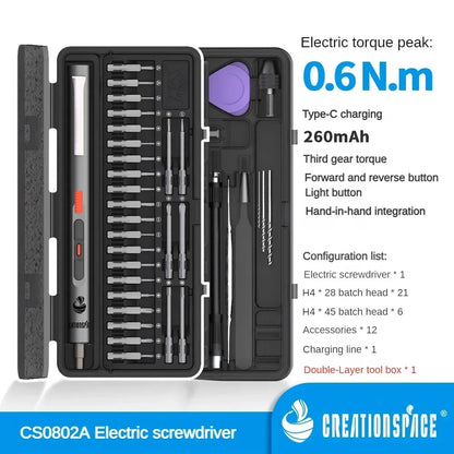 CreationSpace Cordless Electric Screwdriver Set 3 Torque Settings 29/42  in 1 Precision Screwdriver for Phones Watches Repair