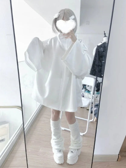 2025 Ropa Mujer Streetwear Coat for Women's Japanese Y2k Clothing Fashion White Zipper Outwear Tops Casual Stand Neck Jackets