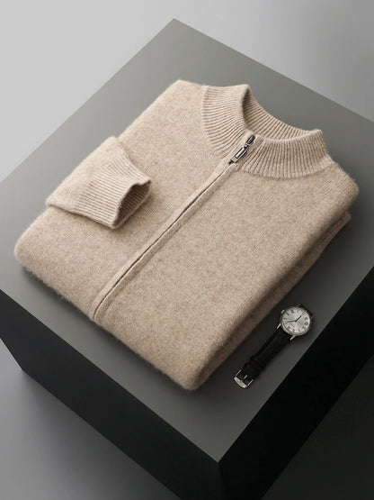 100% Merino Wool Two-piece Suit for Men Autumn Winter Knitting Zipper Cardigan and Slim-fit Pants Warm Thickened Clothing Sets