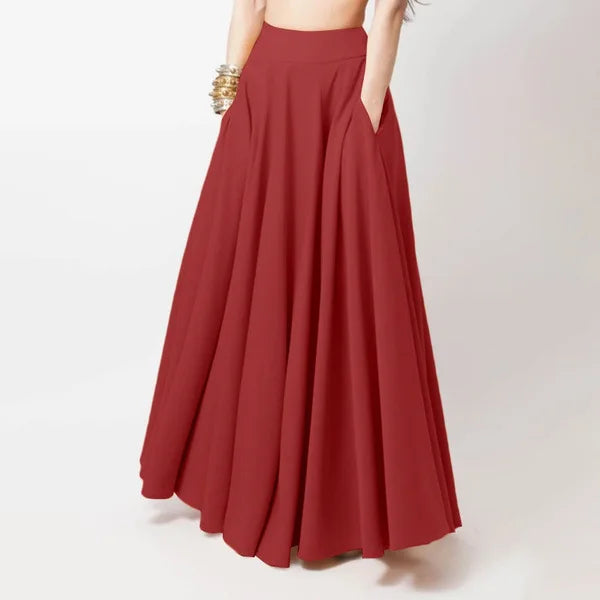 2025 Spring Women's Skirt Black Comfortable Temperament Pleated Fashion Casual Elastic Waist Red Long Skirt for Female