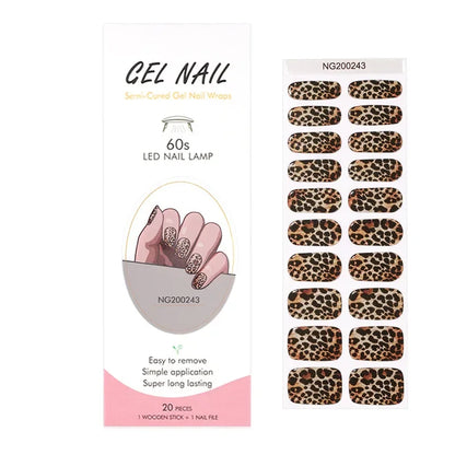 16/18/20Tips Semi-Cured Gel Nail Strips Adhesive Full Cover Stickers for Nails UV Lamp Need Press On Nails Fashion Manicure