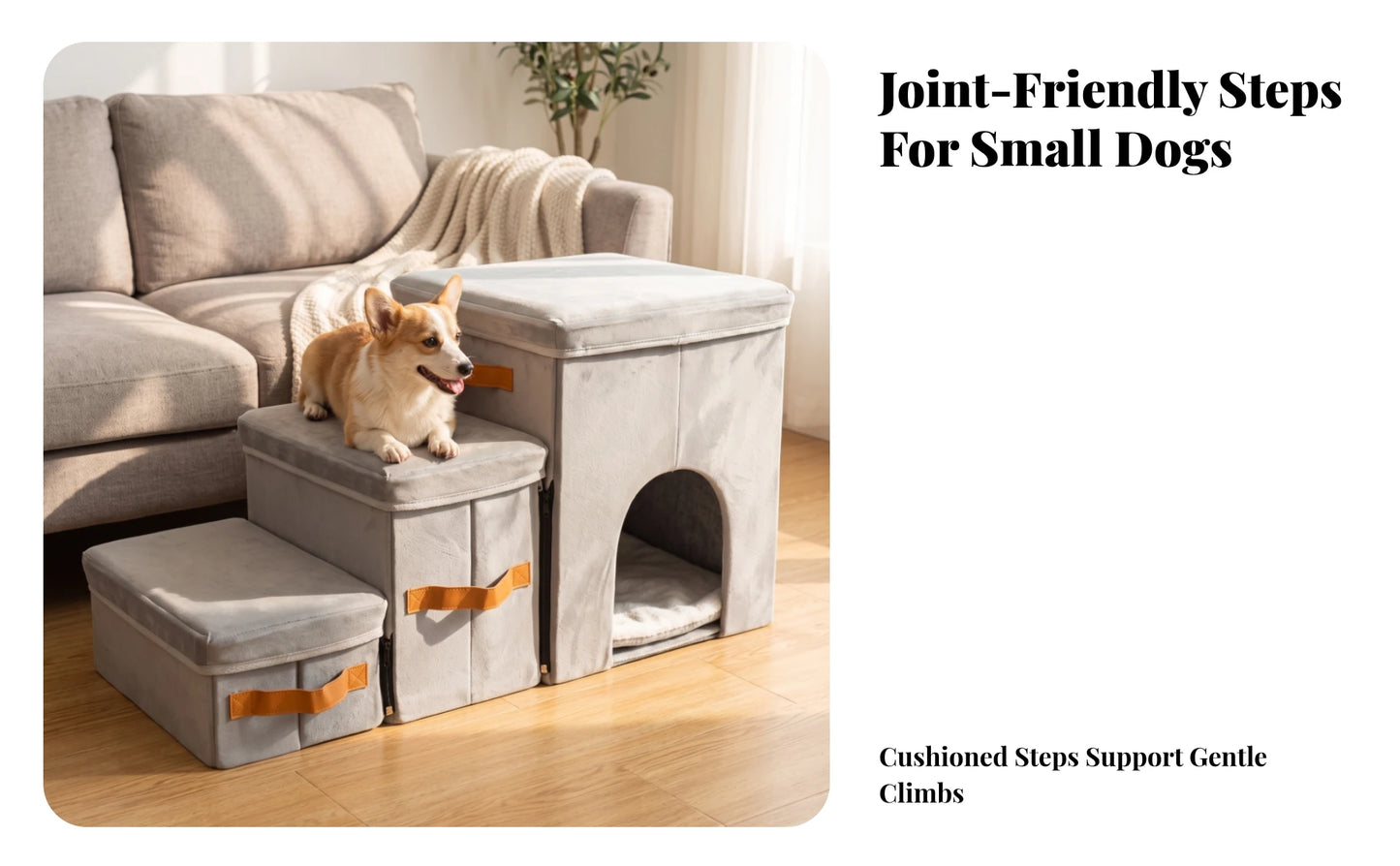 Pet Stairs with House Portable Pet Stairs with Storage Dog Steps with Storage Sturdy Furniture Cozy for Small Dogs, Sofa, Bed
