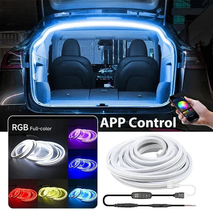 RGB 5M Car Rear Trunk Brighten LED Strip Multifunctional for Waterproof Flexible Light APP Control Connector Plug & Play 12V