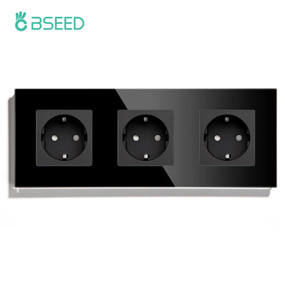 BSEED Touch Light Switch With EU USB Wall Sockets Black Wall Led Switches 1/2/3Gang 1Way Crystal Dark Blue Backlight Wall Switch
