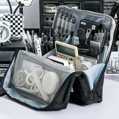 Washable Pencil Case Organizer, Large Capacity Multi Compartment Mesh Pocket Storage Bag for School Office Travel, Unisex Gift
