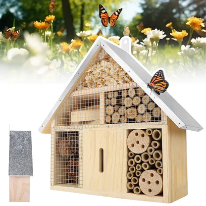 Hanging Bee House Wooden Insect House, Natural Habitat for Beneficial Bees, Bugs, Butterflys, Ladybirds Insect Hotels Garden Yard Home
