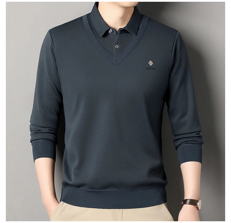 Men's Fleece Lined Sweater Polo Collar Pullover Tops Fashion Business Causal Pullovers Korean Slim Fit Thick Winter Clothes